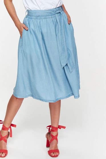 Fusta Top Secret albastra casual in clos din denim cu elastic in talie