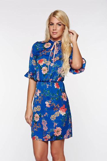 Rochie PrettyGirl albastra de zi din material vaporos captusita pe interior cu elastic in talie