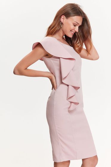 Rochie Top Secret roz eleganta tip creion din material usor elastic cu volanase