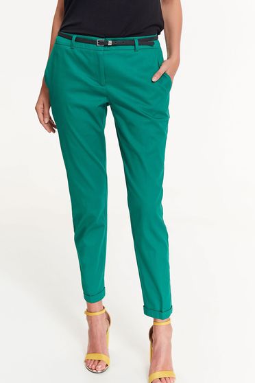 Pantaloni Top Secret verzi office conici cu talie medie din bumbac cu buzunare