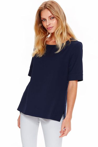 Bluza dama Top Secret albastra-inchis eleganta cu croi larg din material usor elastic accesorizata cu cordon