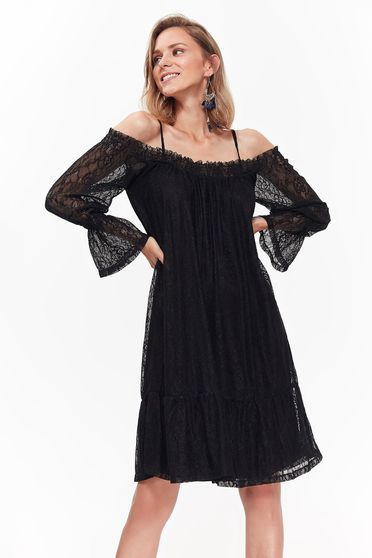 Rochie Top Secret neagra eleganta cu croi larg din dantela captusita pe interior