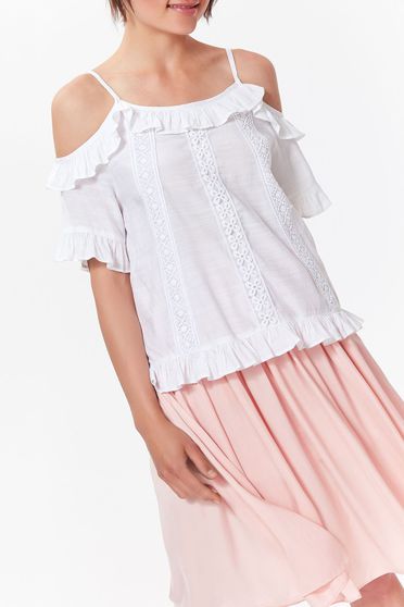 Bluza dama Top Secret alba casual cu croi larg din material neelastic cu volanase
