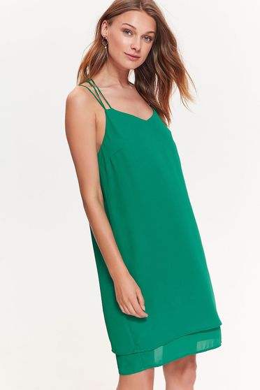 Rochie Top Secret verde-inchis eleganta cu croi larg din material vaporos cu bretele