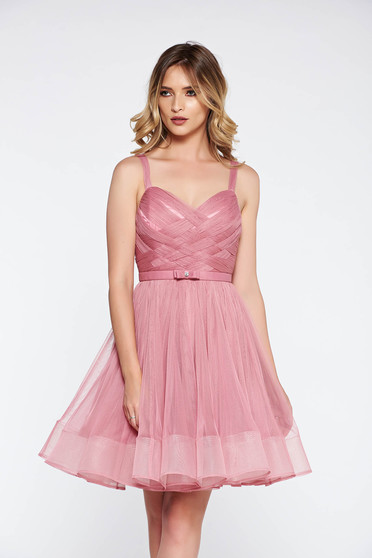 Rochie Ana Radu roz de lux in clos tip corset din tul captusita pe interior