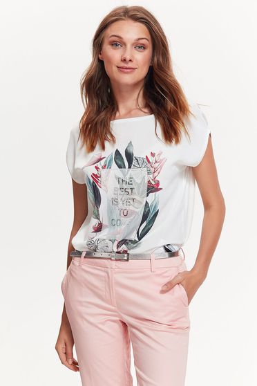 Tricou Top Secret alb casual cu croi larg din material vaporos cu imprimeuri florale