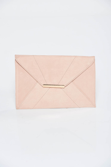Geanta dama rosa plic din piele ecologica cu accesoriu metalic