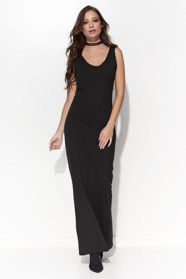 Rochie Folly neagra casual rochii maxi cu decolteu fara maneci din bumbac cu un croi mulat