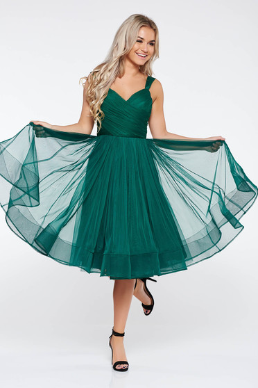 Rochie Ana Radu verde de lux in clos din tul captusita pe interior cu bust buretat