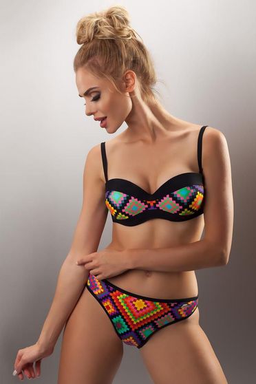 Costum de baie Aquarilla negru din doua piese cu slip normal si sutien cu efect push-up si bretele ajustabile