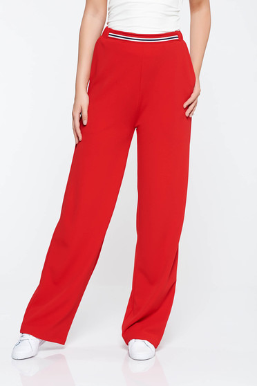 Pantaloni StarShinerS rosii casual evazati cu talie medie din material elastic cu buzunare