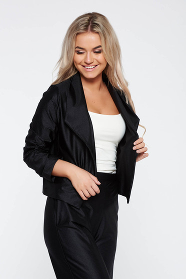 Cardigan StarShinerS negru casual cu croi larg din material elastic cu maneci trei-sferturi