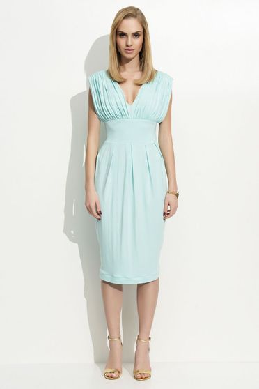 Rochie Folly mint de party fara maneci midi cu decolteu in v material subtire