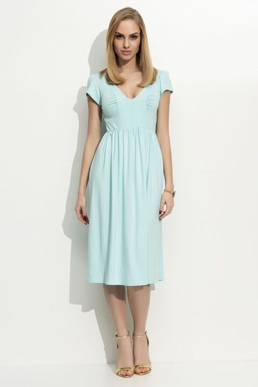 Rochie Folly mint casual cu maneca scurta midi cu decolteu in v in clos material subtire