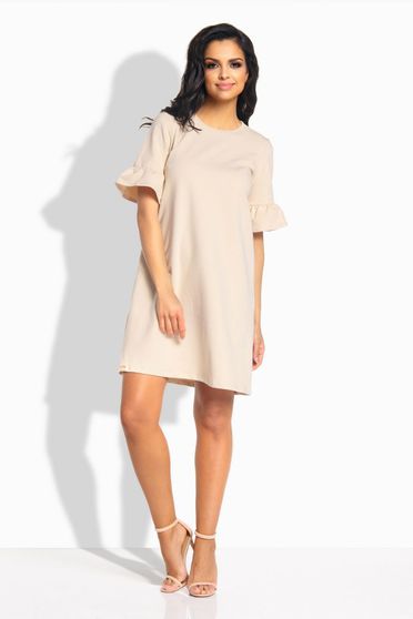 Rochie Lemoniade nude de zi cu maneca scurta cu maneci clopot scurta din bumbac