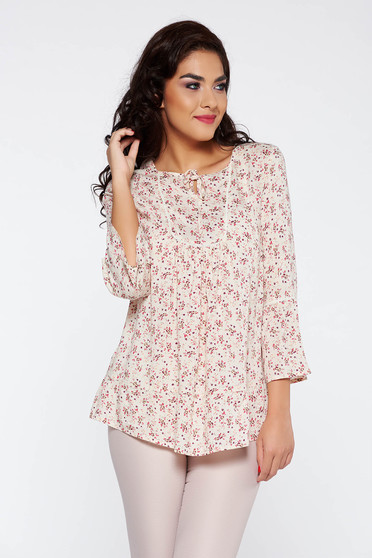 Bluza dama rosa casual cu maneca 3/4 material subtire cu croi larg cu imprimeu floral