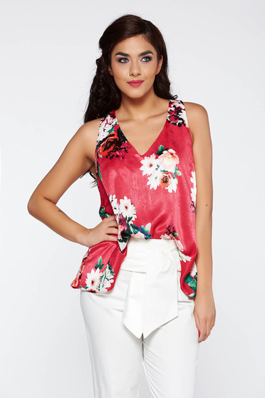 Top roz casual cu croi larg din material satinat cu imprimeu floral