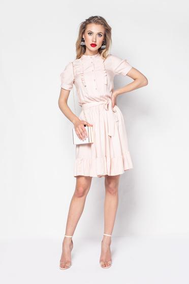 Rochie PrettyGirl rosa de zi in clos din material moale cu elastic in talie accesorizata cu cordon