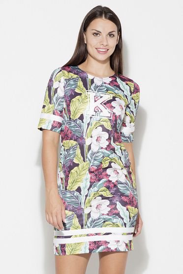 Rochie Katrus verde casual cu imprimeuri florale cu maneca scurta scurta material subtire