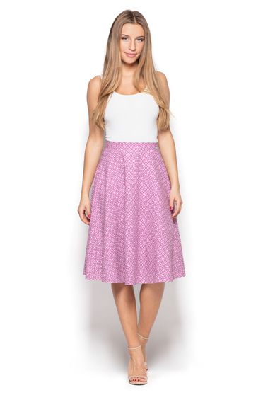 Fusta Katrus rosa eleganta cu print midi evazata material subtire