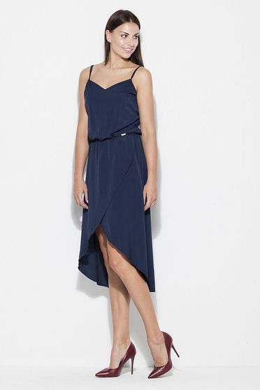Rochie Katrus albastra eleganta asimetrica midi cu bretele