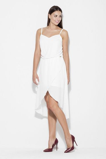 Rochie Katrus alba eleganta asimetrica midi cu bretele