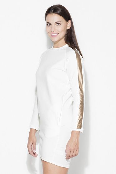 Rochie Katrus alba casual cu maneca lunga scurta material subtire cu aplicatii stralucitoare