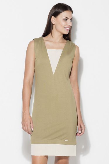 Rochie Katrus olive casual fara maneci scurta material subtire cu un croi drept