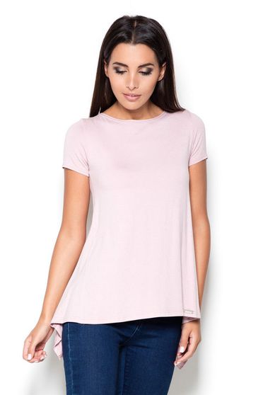 Bluza dama Katrus roz casual cu maneca scurta cu croi larg material subtire asimetrica