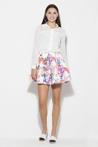 Fusta Katrus alba casual scurta in clos material subtire cu imprimeu floral