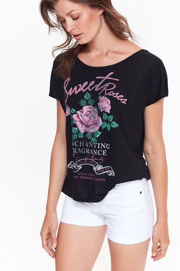 Tricou Top Secret negru casual cu maneca scurta cu croi larg cu print