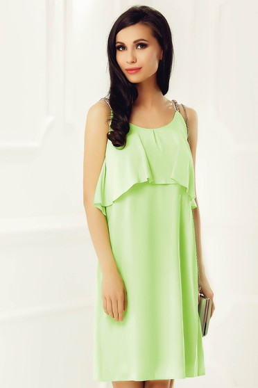 Rochie StarShinerS verde eleganta cu croi larg din voal captusita pe interior cu aplicatii cu margele