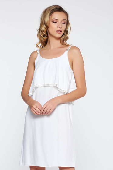 Rochie StarShinerS alba casual cu croi larg din material vaporos neelastic cu bretele