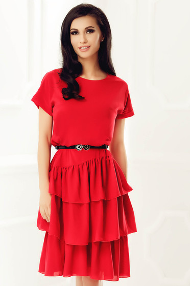Rochie StarShinerS rosie eleganta cu croi larg din voal captusita pe interior cu volanase