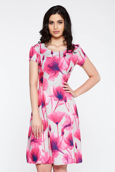 Rochie roz de zi midi in clos din bumbac cu imprimeuri florale