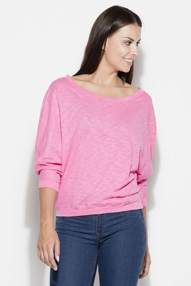 Bluza dama Katrus roz casual cu maneca 3/4 cu croi larg din bumbac