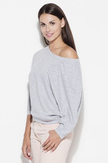 Bluza dama Katrus gri casual cu maneca 3/4 cu croi larg din bumbac