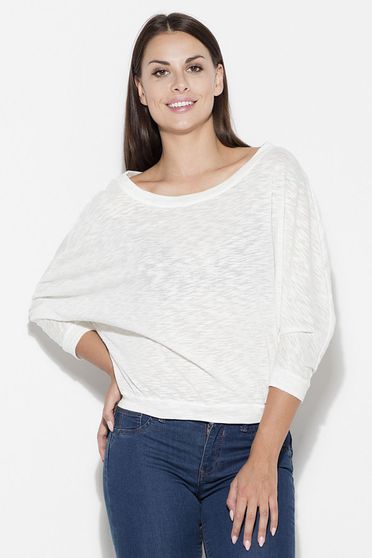 Bluza dama Katrus alba casual cu maneca 3/4 cu croi larg din bumbac