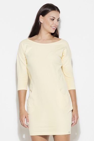 Rochie Katrus galbena casual cu maneca 3/4 scurta din bumbac cu un croi drept