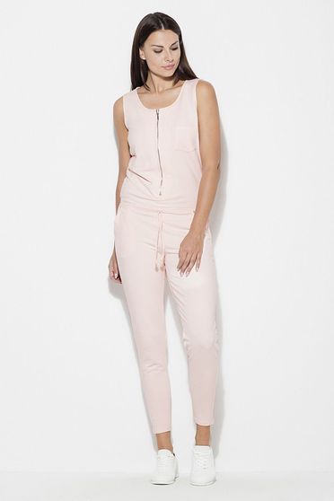 Salopeta Katrus rosa casual fara maneci material subtire accesorizata cu snur cu buzunare