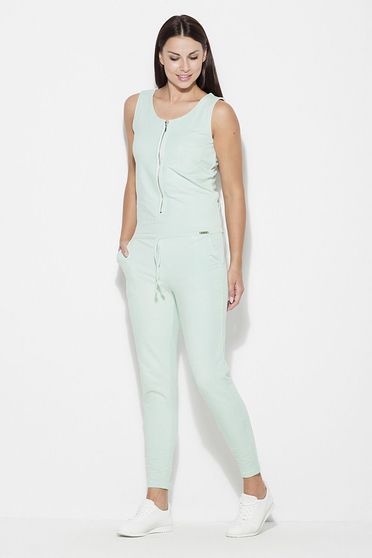 Salopeta Katrus mint casual fara maneci material subtire accesorizata cu snur cu buzunare