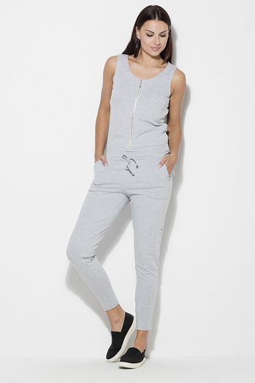 Salopeta Katrus gri casual fara maneci material subtire accesorizata cu snur cu buzunare