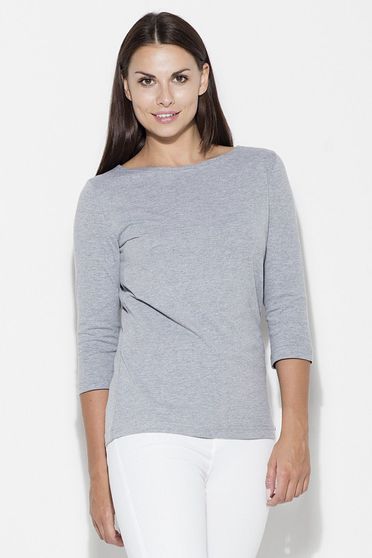 Bluza dama Katrus gri casual cu maneca 3/4 mulata din bumbac