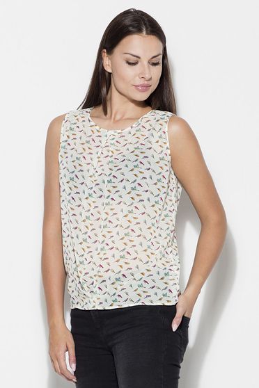 Bluza dama Katrus nude casual cu umeri goi cu croi larg material subtire cu print