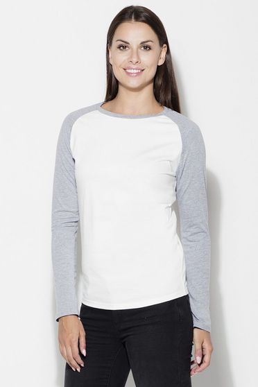 Bluza dama Katrus alb cu gri casual cu maneca lunga din bumbac