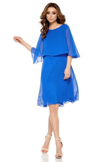 Rochie Lemoniade albastra eleganta cu croi larg din voal captusita pe interior