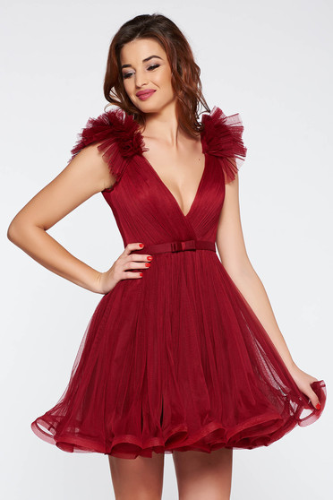Rochie Ana Radu visinie de lux in clos din tul captusita pe interior cu decolteu adanc