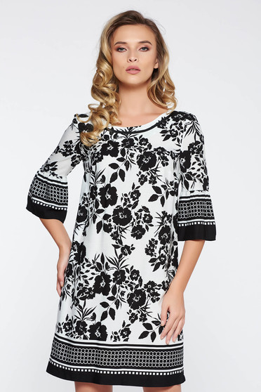 Rochie StarShinerS neagra de zi cu croi larg din bumbac subtire cu imprimeuri florale