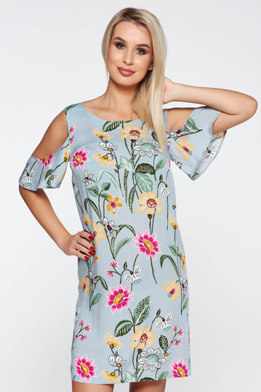 Rochie StarShinerS gri casual cu croi larg din material vaporos cu umeri decupati