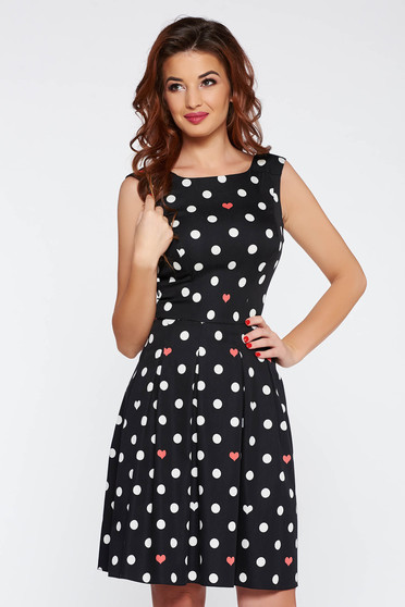 Rochie LaDonna neagra casual in clos din bumbac usor elastic cu buline
